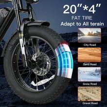 20 '' * 4.0 Fat Tire Snow Mountain Electric Bike 2 * 48V16AH Dual Battery Adult Ebike 1200W Brushless Silent Motor City Commuting Electric Bicycle With USB Charging Port - Brown - View 9