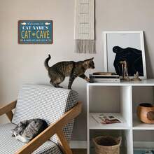 1pc Custom Cat Cave Metal Sign Personalized Dog Name Aluminum Sign Retro Wall Decor 12X8 Inches Gifts Birthday Graduation - Multicolor - View 3