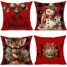 4 vỏ gối trang trí Giáng sinh hình con trâu màu đỏ đen trang trí nhà nông trại Giáng sinh người tuyết hươu niềm vui trang trí ngày lễ mùa đông vỏ gối cho ghế sofa gia đình - Nhiều màu - Xem 8