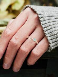 1 chiếc nhẫn đá tổng hợp hình trái tim thời trang, tượng trưng cho vẻ đẹp và sự ngọt ngào, quà tặng trang sức đính hôn/đám cưới - Hoa hồng vàng - Xem 8