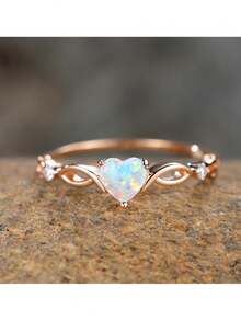 1 chiếc nhẫn đá tổng hợp hình trái tim thời trang, tượng trưng cho vẻ đẹp và sự ngọt ngào, quà tặng trang sức đính hôn/đám cưới - Hoa hồng vàng - Xem 2