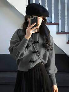 少女系列可爱早春新年蝴蝶结装饰外套灯笼袖长袖上衣秋冬早春搭配短裙小鞋子约会游乐园参观返校节