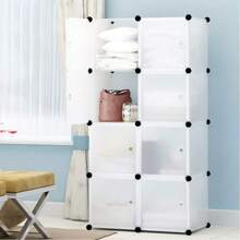Armario con Sistema de Estanterías 20 Cubos, Sistema de Armario Modular DIY con Puertas, Ahorro de Espacio, Sistema de Estanterías para Armario Ampliable, 180 x 142 x 37 cm, Blanco - 180x142x37cm - Ver 3