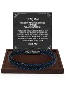 1 件适合男士、爸爸、儿子、男朋友、孙子的圣诞礼物，适合男士的生日礼物，适合爸爸的父亲节礼物，适合儿子的母亲节礼物，适合男士的皮革手链（附礼品卡） - 黑色 - 查看 14