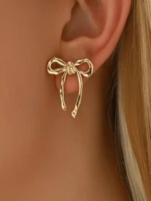 1 对精致时尚女士蝴蝶结耳环，奢华简约设计 - 星星 - 查看 2