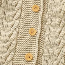 Autumn/Winter New Baby Infant Comfortable Soft Knitted Jumpsuit, Solid Color Hooded Design With Drawstring Detail, Casual Minimalist Jumpsuit, Warm And Fashionable For Daily Outings, Sweater Crawler Outfit Caring For Baby's Every Inch Of Skin - Khaki - View 7