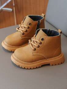 1 双儿童靴，新款秋冬男童/女童短靴，带侧拉链，防滑婴儿黄色靴子 - 黃色 - 查看 13