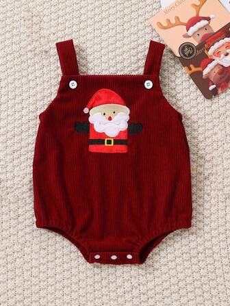 男婴圣诞老人刺绣新生儿连体衣，圣诞风格婴儿连体衣，最佳圣诞礼物