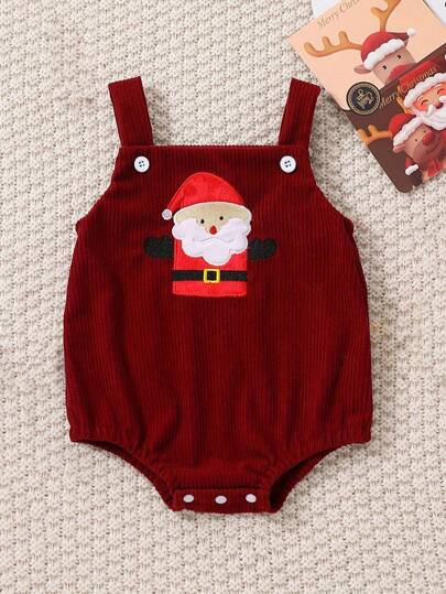 男婴圣诞老人刺绣新生儿连体衣，圣诞风格婴儿连体衣，最佳圣诞礼物