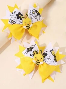 2pcs/Set Cute Bee & Bow Hair Clips, Decorative Hair Accessories For Teenage Girls - Multicolor - View 9