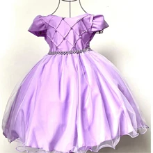 Vestido infantil de festa lilás  daminha casamento formatura com pérolas tamanho 1 ao 12 com laço de cabelo  3098 - Lavanda - Visão 8