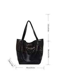 Vintage Fashion Women Motorcycle Bag, Shoulder Bag Large Capacity Rivet Tote Bag, Portable Backpack Suitable For Girls, Female College Students, Office, University, Commute, Outdoor, Travel, School, Back To School, Lightweight Handbag