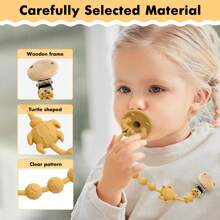1pc New Cute Silicone Sea Turtle Pacifier Clip, Wooden Clip Design, No Pacifier Included, Silicone Material, Pink, Yellow, Beige - Multicolor - View 8
