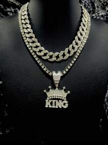 قلادة رجالية بسلسلة عنق قطعة واحدة من التاج الملكي المرصع بالراين ستون بطراز أوروبي وأمريكي هيب هوب، إكسسوارات قلادة