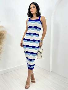 Modal Knit Midi Dress - Màu xanh lam - Xem 3