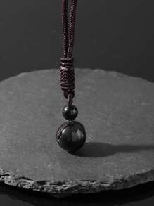 Adjustable Braided Cord Necklace With Round Black Obsidian & Purple Tiger Eye Crystal Pendant, Unisex Natural Crystal Bead Chakra Necklace - Multicolor - View 19