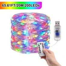 1 dây đèn USB Fairy Light, 66ft 200LED 33ft 100 LED 16,4ft 50LED Đèn dây bạc đổi màu với 8 chế độ chiếu sáng Điều khiển từ xa cho trần phòng ngủ thủ công Trang trí Halloween Giáng sinh, Đèn dây đồng nhiều màu - USB - Xem 15