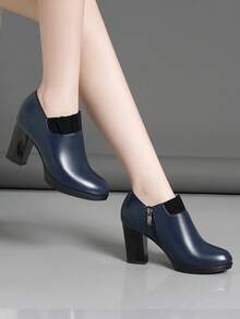 Giày cao gót đế dày cho nữ, giày da đi làm, giày cao gót đế dày thoải mái thời trang mới cho mùa xuân thu - Màu xanh lam - Xem 5