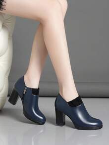 Giày cao gót đế dày cho nữ, giày da đi làm, giày cao gót đế dày thoải mái thời trang mới cho mùa xuân thu - Màu xanh lam - Xem 6