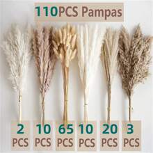 110 PCS Dried Pampas Grass Bouquet, Boho Table Decor, Bunny Tails Dried Flowers, Brown Pompas, White Pampas Grass For Wedding, Home, Rustic Party, Baby Shower Decorations - 彩色 - 查看 8