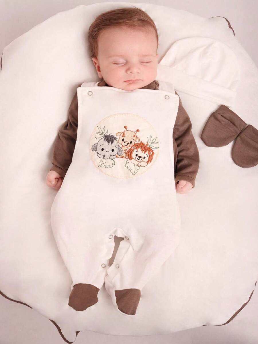 Maternity Outfit For Boy, 5-Piece Forest Overalls, Baby Clothes - Rust Brown - View 1