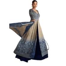 Stunning Georgette Designer Wedding Wear Multi Gown With Embroidered Dupatta For Girls & Women - Nhiều màu xanh navy - Xem 2