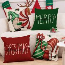 4 件装圣诞枕套圣诞小矮人枕头枕套装饰红色绿色圣诞快乐靠垫套适用于家庭沙发农舍装饰单侧无枕芯 - 紅綠色 - 查看 5