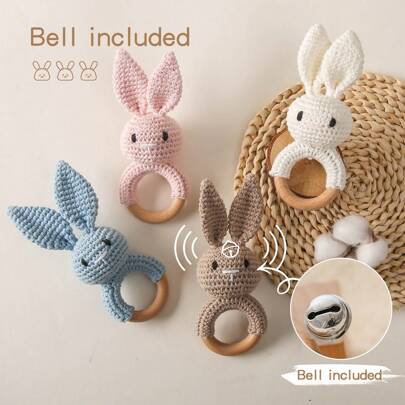 Infant Soothing Toys: Crochet Colorful Rabbit Rattle, Teething Stick, Crochet Toys, Baby Chewable Teether, Newborn Gift