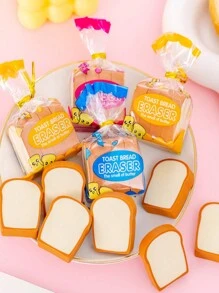 3个可爱卡通吐司橡皮擦，擦拭干净，透明带香味，适合小学生、幼儿园奖励和礼物，款式随机