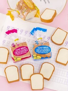 3个可爱卡通吐司橡皮擦，擦拭干净，透明带香味，适合小学生、幼儿园奖励和礼物，款式随机
