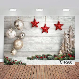 Christmas Backdrop White Wood Floor Photography Backdrop Winter Snow Christmas Balls Xmas Tree Gift Family Party Photo Background New Year Party Decoration Backdrops