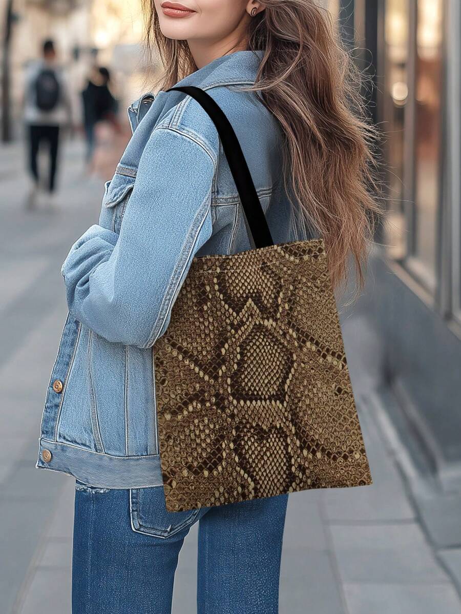 1 Stück Damen Umhängetasche mit Tierfell-Textur Muster, großes Fassungsvermögen Polyester Segeltuch Handtasche, modische Lässig Umhängetasche, geeignet für täglichen Weg, Supermarkt Einkaufen, Studentenrucksack usw. Tolles Geschenk für die Familie