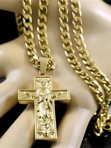 不锈钢耶稣吊坠项链 男士金色嘻哈链项链首饰