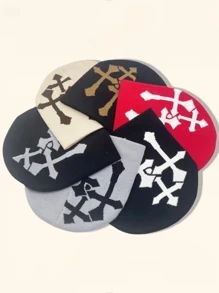 1 pieza Gorro tejido con diseño de cruz unisex estilo Y2k, gorro de punto cálido de hip hop y streetwear, adecuado para uso diario y deportes al aire libre