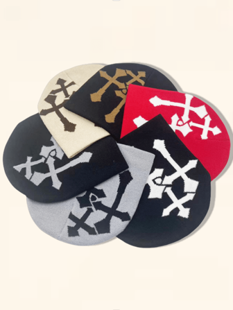 1pc Unisex Y2k Cross Design Knitted Hat, Winter Warm Hip Hop Streetwear Beanie, Suitable For Daily Wear And Outdoor Sports