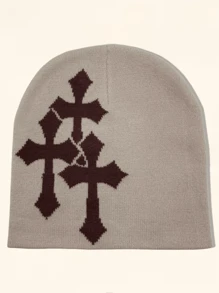 1 pieza Gorro tejido con diseño de cruz unisex estilo Y2k, gorro de punto cálido de hip hop y streetwear, adecuado para uso diario y deportes al aire libre