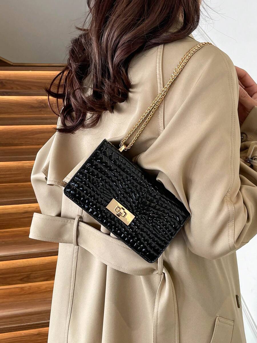Bolso bandolera mini de cadena de piel sintética con estampado de cocodrilo de unicolor
