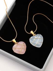 1件天然石项链，图案随意，心形吊坠，水晶，玫瑰石英，心形，精致奢华女士项链。由于宝石的天然特性，可能存在色差。 - 愛心 - 查看 3