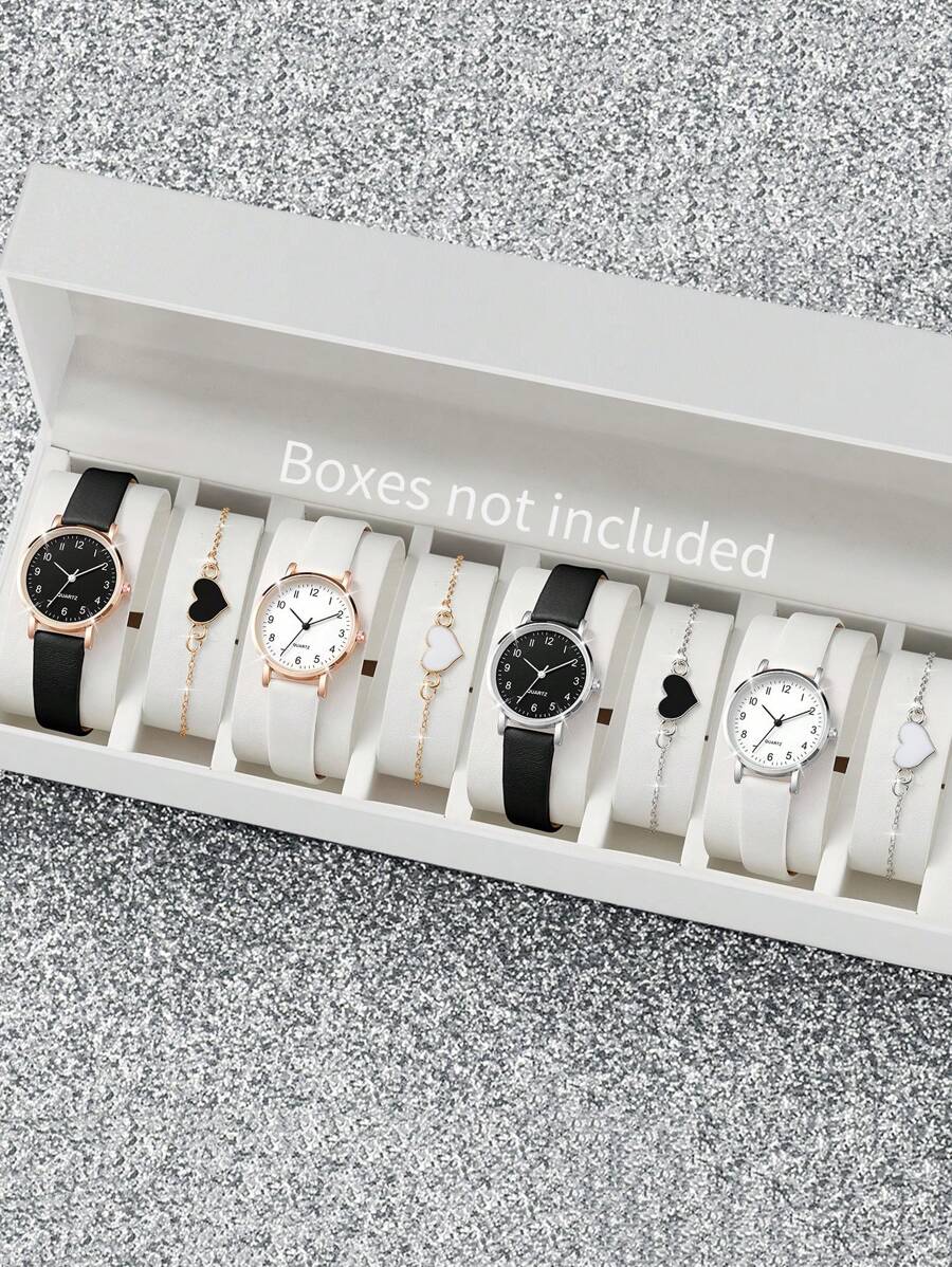 Set de 8 relojes de cuarzo casuales de moda con esfera numérica y pulsera con forma de corazón para mujeres, regalo de San Valentín