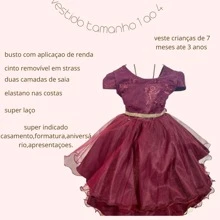 Children's Marsala Wine Burgundy Luxury Party Dress Size 1 Ao4 Jm070 - Màu Đỏ Sâu - Xem 4