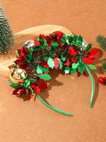 1pc Christmas Headpiece, Includes Santa Claus Hat, Christmas Ornaments, Green & Red Glitter Decor, Made Of Polyester, Suitable For Thanksgiving, Christmas, New Year Party And Gift Giving Home Decor Christmas Decorations Room Decor Winter