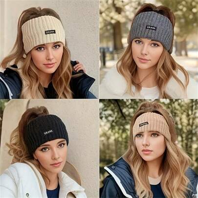 1 件时尚字母针织头带，简约冬季耳暖头巾，适合室内、户外运动、旅行、露营、保暖发带头巾