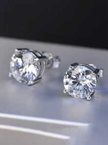 1對歐美時尚銅鍍金鋯石方形鑲嵌耳針,男士派對精美經典,奢華鑲圓亮亮鋯石耳釘,尺寸有4/5/6/7/8/9/10mm - 銀色 - 查看 5