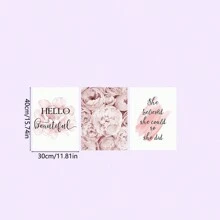 3 件套无框北欧风格粉红牡丹花卉帆布墙画套装，适合女孩房间家居装饰 - 彩色 - 查看 5
