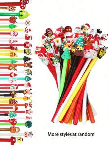 50 支装圣诞凝胶墨水笔新奇圣诞圆珠笔黑色凝胶墨水圣诞人物棒笔圣诞卡通凝胶墨水笔适用于课堂奖励、办公用品、圣诞袜