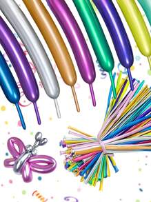 20pcs Metal Long Tube Magic Latex Balloons, DIY Animal Bouquet Creative Shape Latex Balloons For Wedding Birthday Party Decoration - 彩色 - 查看 1