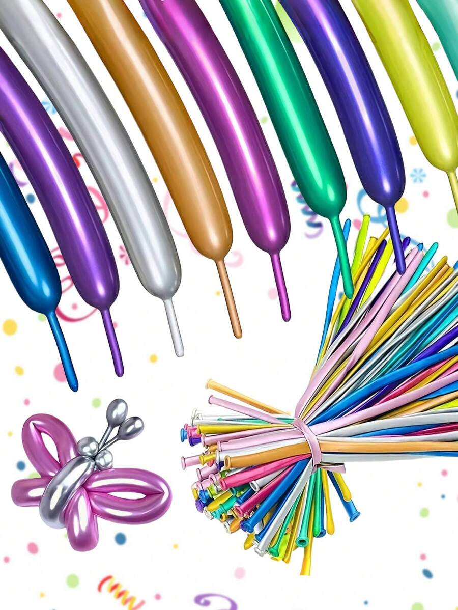 20pcs Metal Long Tube Magic Latex Balloons, DIY Animal Bouquet Creative Shape Latex Balloons For Wedding Birthday Party Decoration - 彩色 - 查看 1