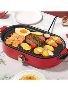 Electric Pan Grill Multifunctional Frying Grilling Boiler 110V - trắng - Xem 6