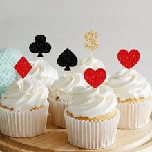1个扑克牌蛋糕装饰插牌，魔术主题娱乐赌场生日派对甜点桌装饰 - 風格4 - 查看 7