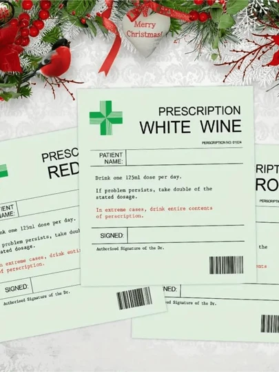 6-Pieces Set Of Fun Prescription Wine Labels, Christmas Fun Novelty Labels, Wine Champagne Bottle Stickers